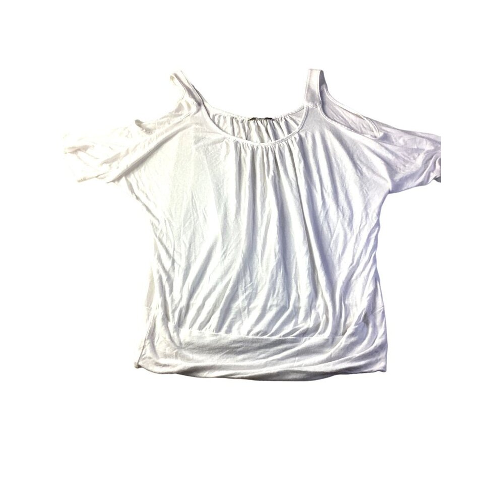 Boston Proper Cold Shoulder Tank Top w/ short sleeves*White*Rayon Spandex *EUC*M